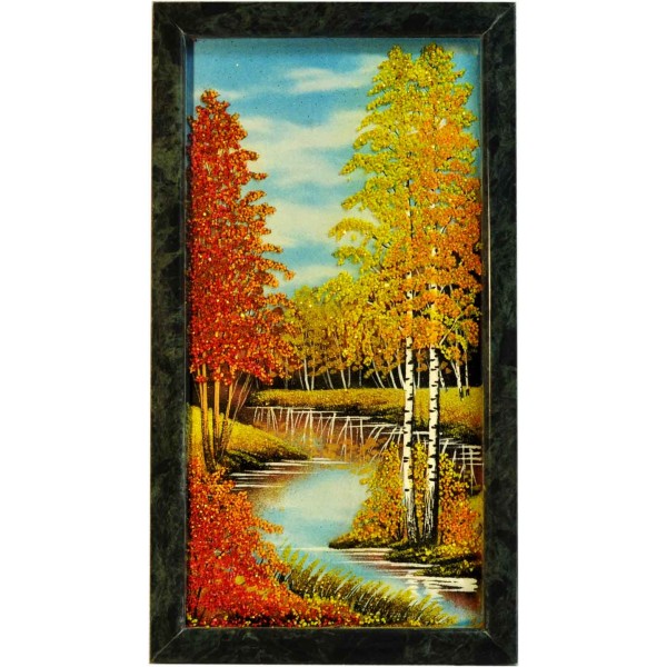 Картина из камня "Осень" в рамке из змеевика
