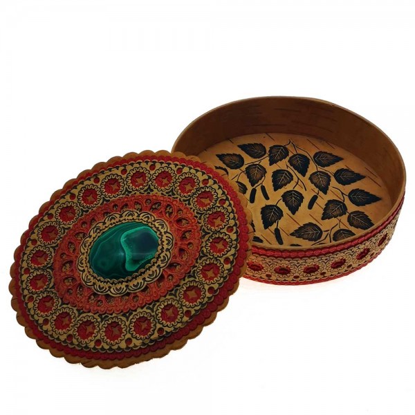 Large oval casket with a red center - malachite