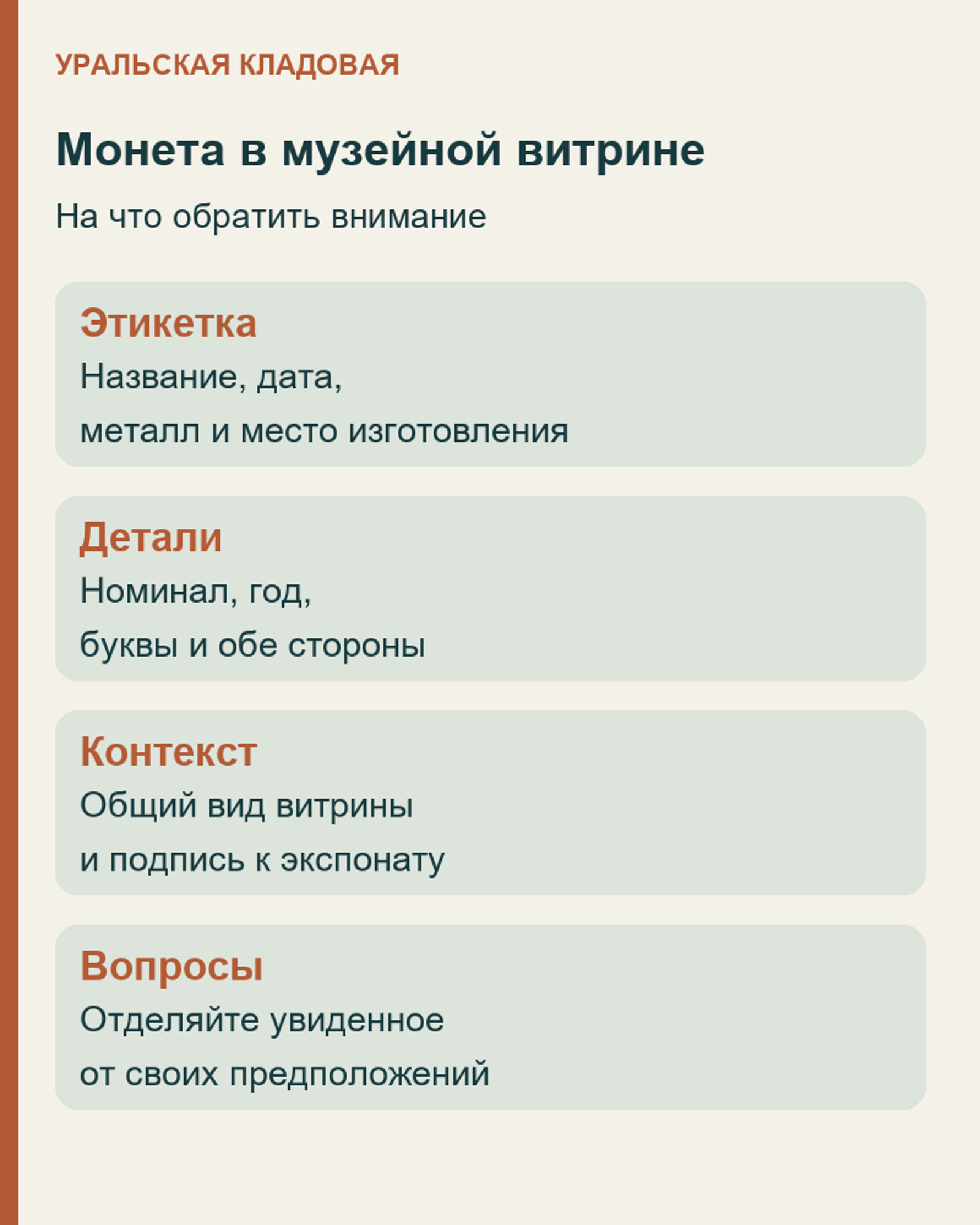 Порядок осмотра монеты: этикетка, обе стороны, контекст и вопросы